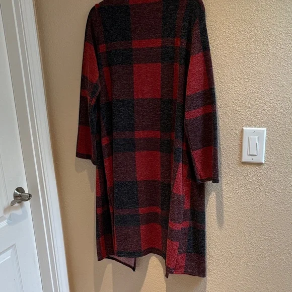 🧨 2/$15 -Chic Soul Plaid Open-Front Cardigan - Red and Black - Picture 5 of 7